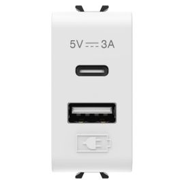 שקע USB כפול קורוס TYPE A+C - 3A 1 מודול לבן מט