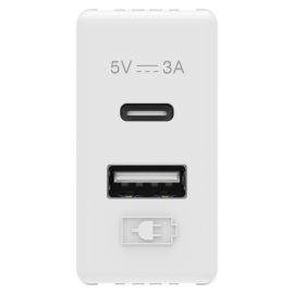 שקע USB כפול סיסטם TYPE A+C - 3A 1 מודול לבן